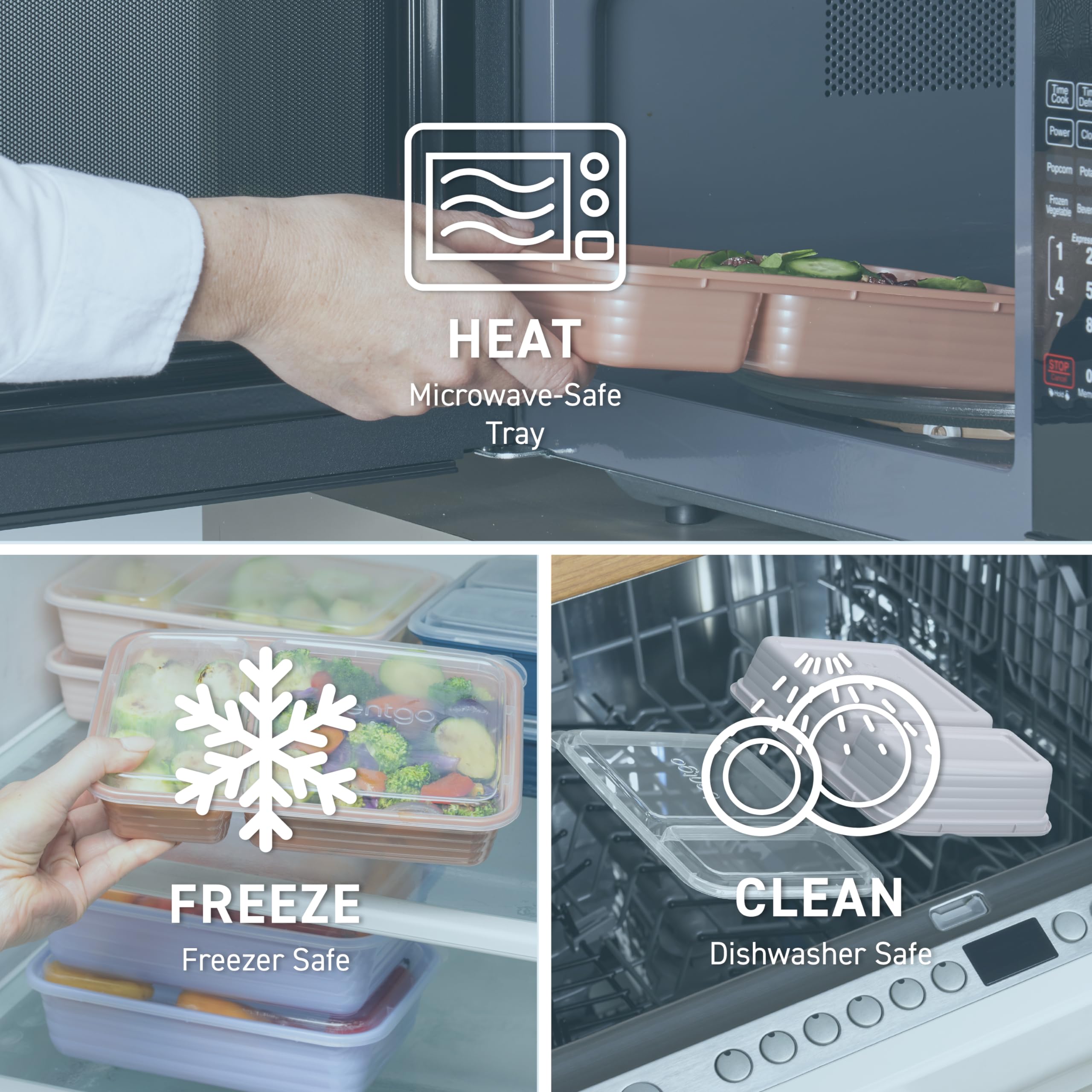 Bentgo 20-Piece Lightweight, Durable, Reusable Bpa-Free 2-Compartment Containers - Microwave, Freezer, Dishwasher Safe - Sky